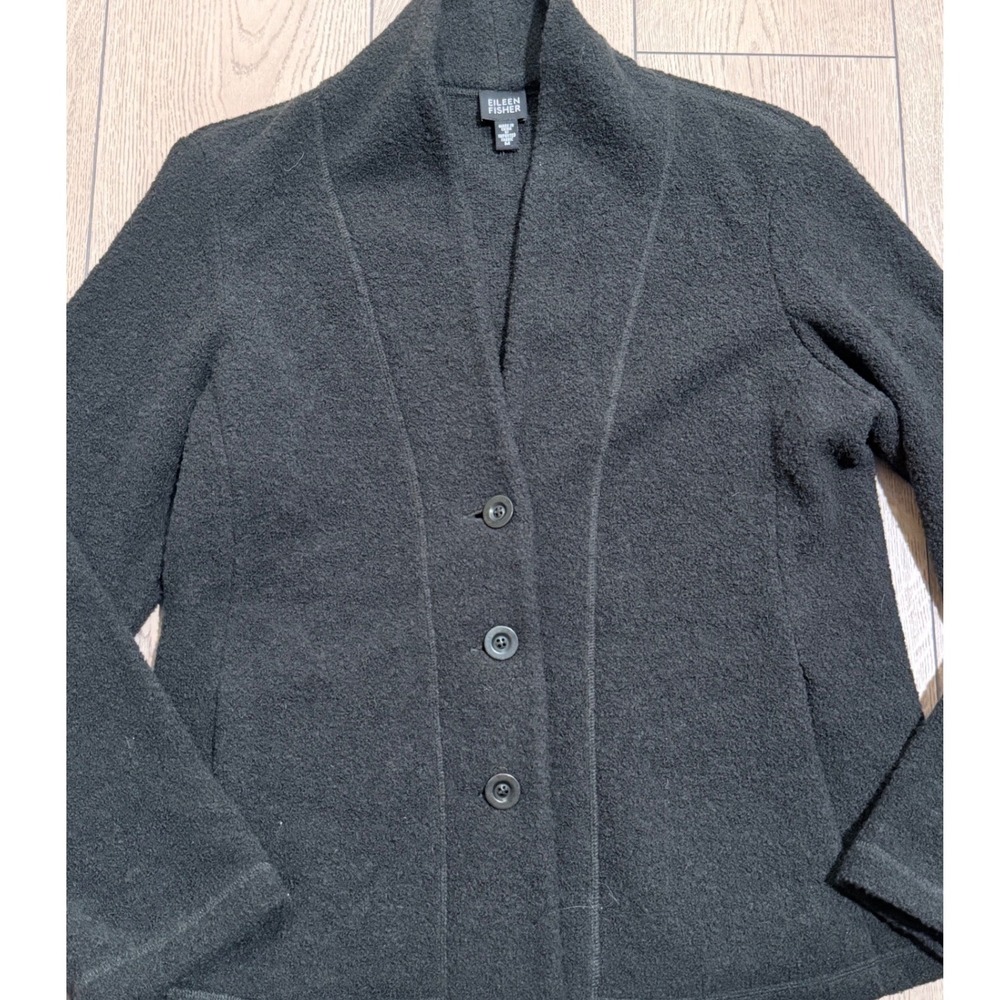 Eileen Fisher Charcoal Grey Boiled Wool Shawl Collar Cardigan Jacket Womens M - Picture 2 of 4